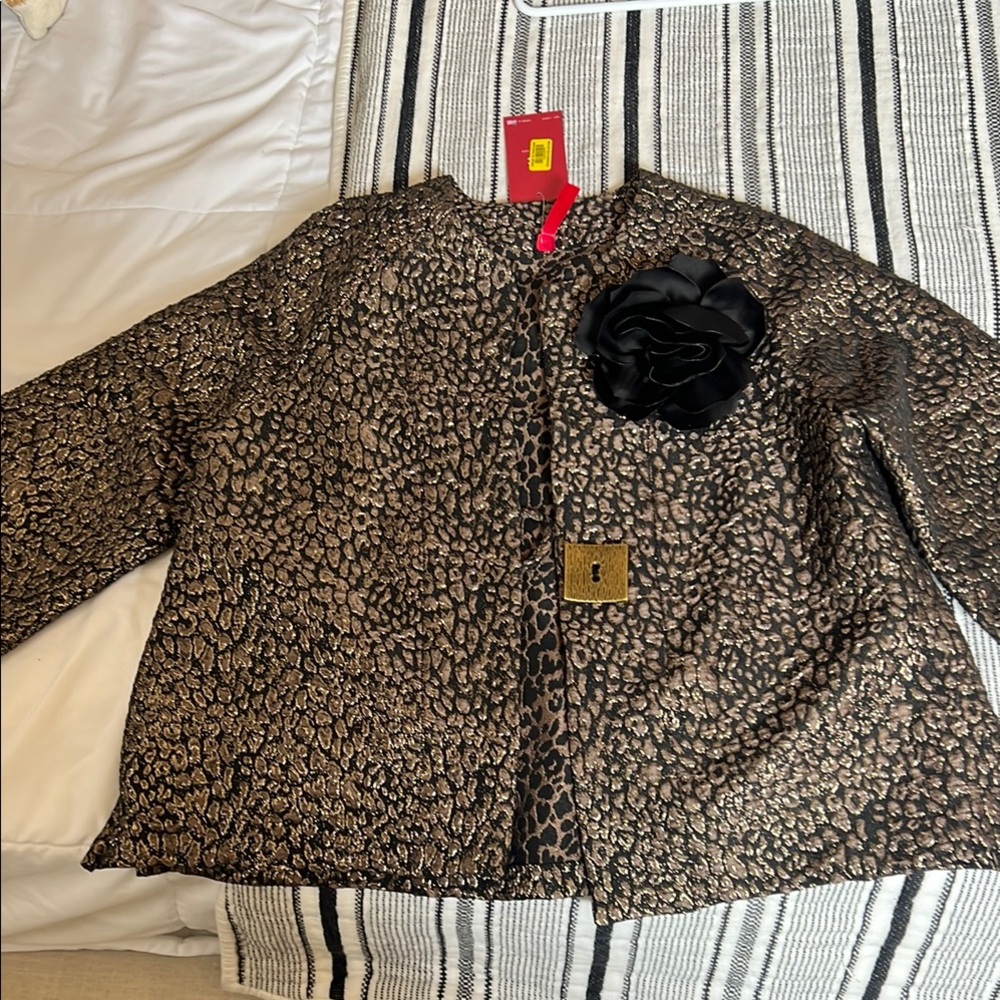 Leopard Print Jacket with Black Flower Accent